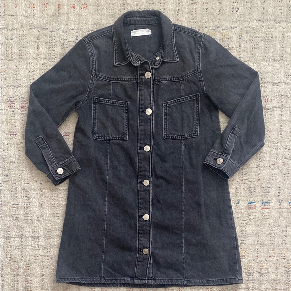 Zara Black Denim Jean Button-Up Dress size 9